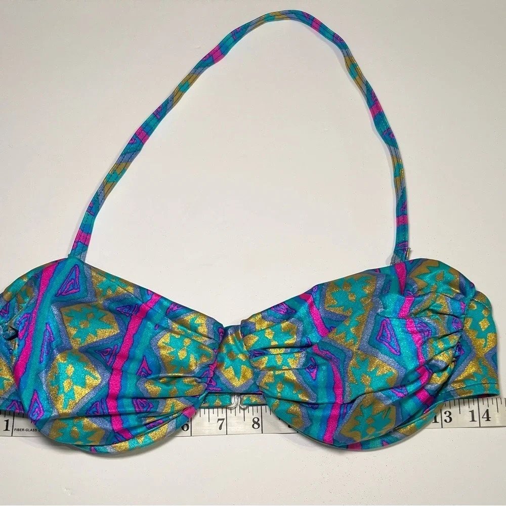 JANTZEN Vintage Metallic Bikini Women’s size 14 HiCut Aztec V-Front - Picture 10 of 13